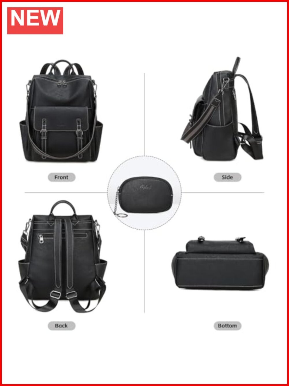 Ladies PU Leather Backpack Purse with Laptop Compartment, Shoulder Handbag - Picture 5 of 5